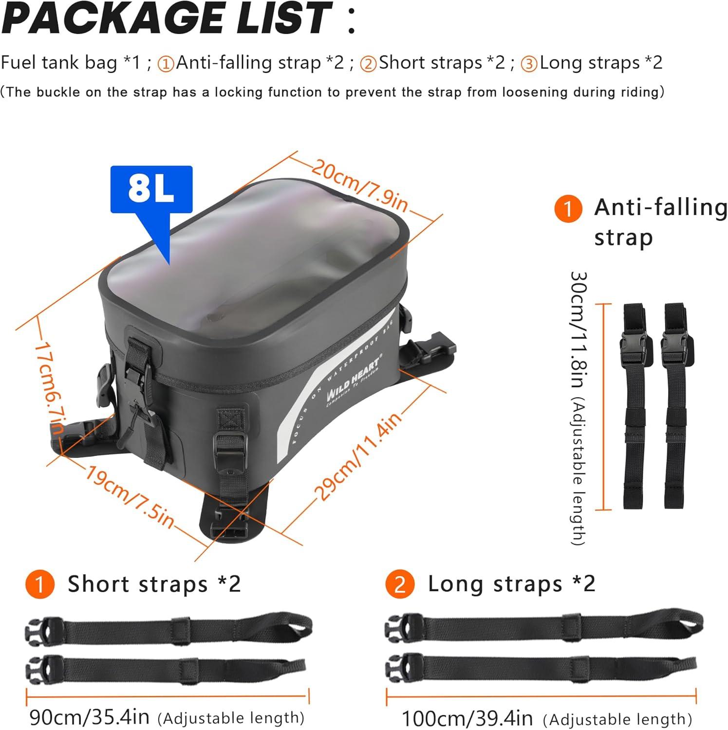 imageWILD HEART Compeletely Waterproof Motorcycle tank Bag Universal Motorcycle Bag Large Capacity 8l For Motorbike Riding BlackTransparent cover Black