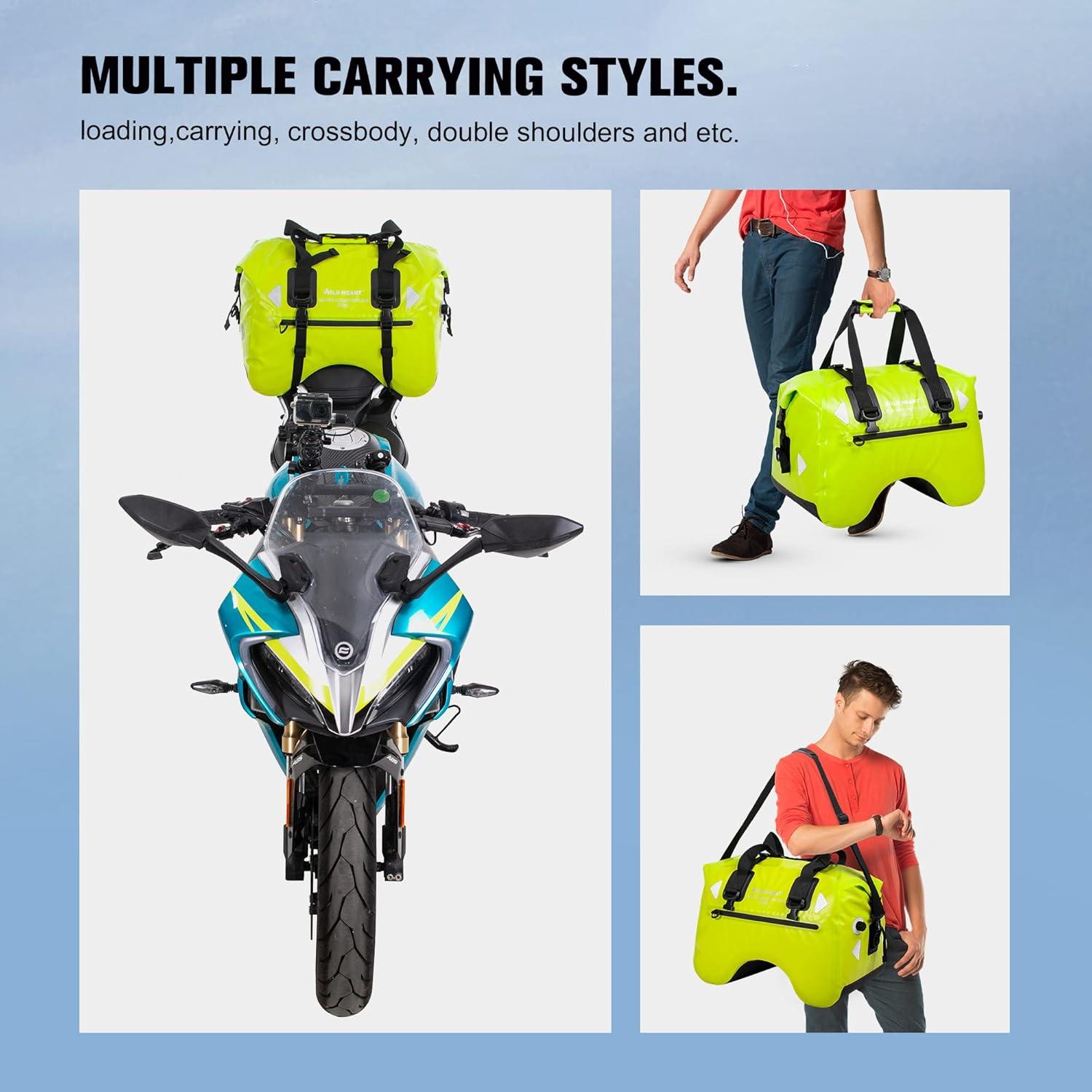 imageWILD HEART Dry Motorcycle Tail bag 70L50L With Rope Straps and Inner Pocket Waterproof PVC 500D for TravelMotorcycle and so on50L fluorescent green
