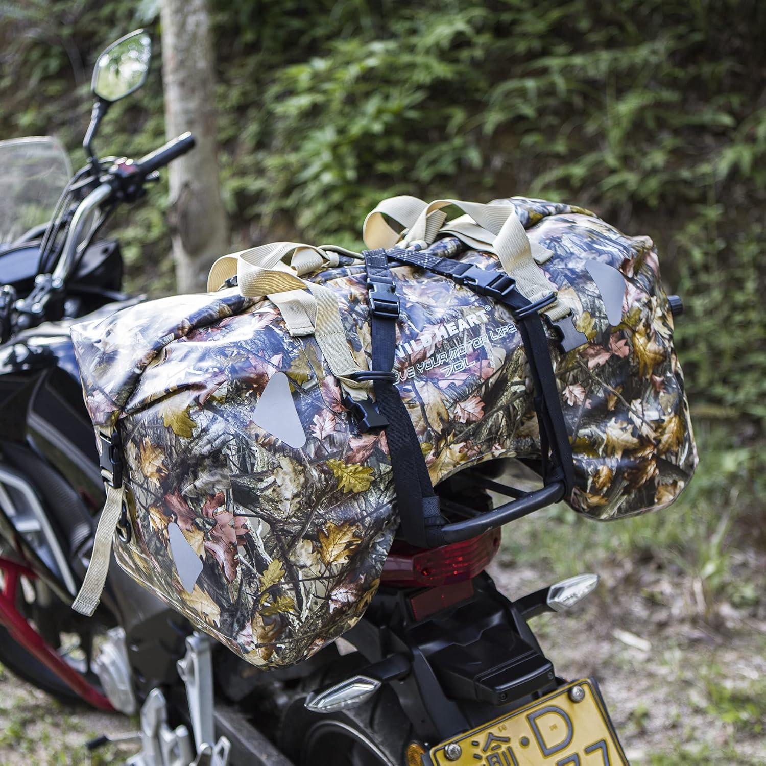 imageWILD HEART Dry Motorcycle Tail bag 70L50L With Rope Straps and Inner Pocket Waterproof PVC 500D for TravelMotorcycle and so on70L leaves