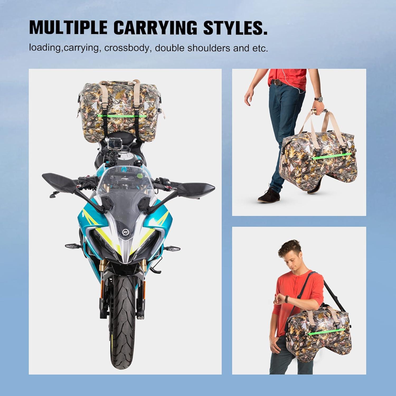 imageWILD HEART Dry Motorcycle Tail bag 70L50L With Rope Straps and Inner Pocket Waterproof PVC 500D for TravelMotorcycle and so onAutumn leaves