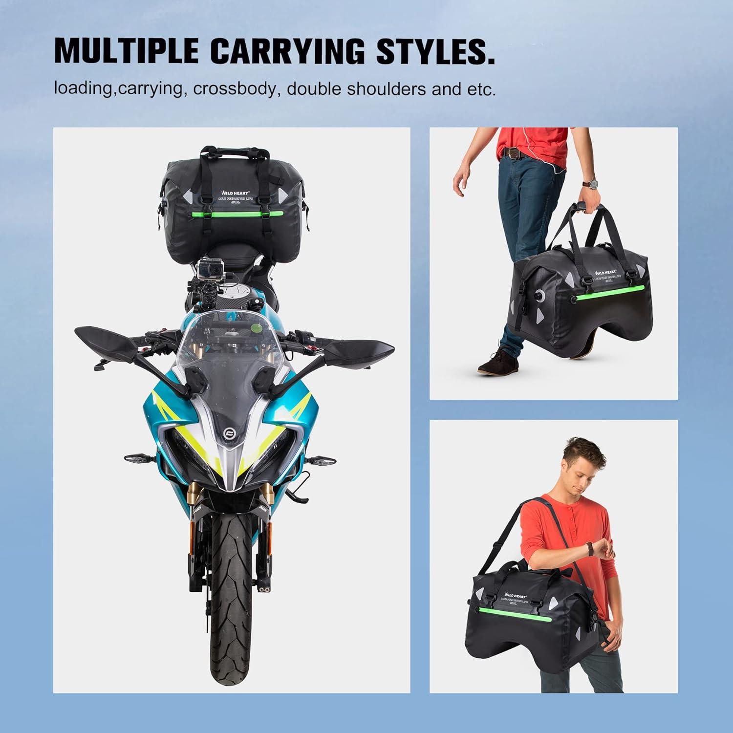 imageWILD HEART Dry Motorcycle Tail bag 70L50L With Rope Straps and Inner Pocket Waterproof PVC 500D for TravelMotorcycle and so onBlack TPU