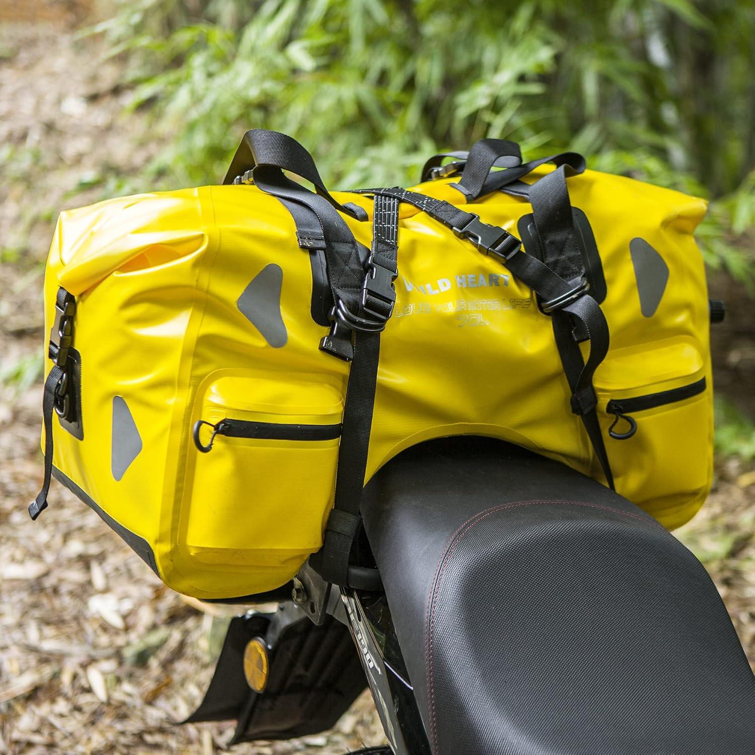imageWILD HEART Dry Motorcycle Tail bag 70L50L With Rope Straps and Inner Pocket Waterproof PVC 500D for TravelMotorcycle and so onyellow