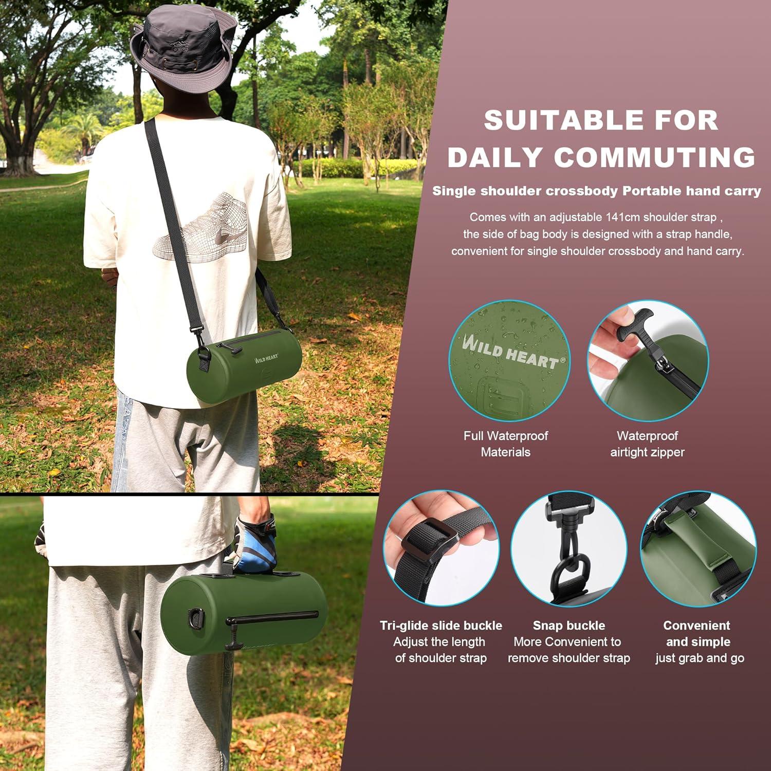 imageWILD HEART Motorcycle Handlebar Bag Motorcycle Small Bag Side Bag Waterproof with Shoulder Strap Compatible with Mini Bike Travel UTVATV Blackolive green