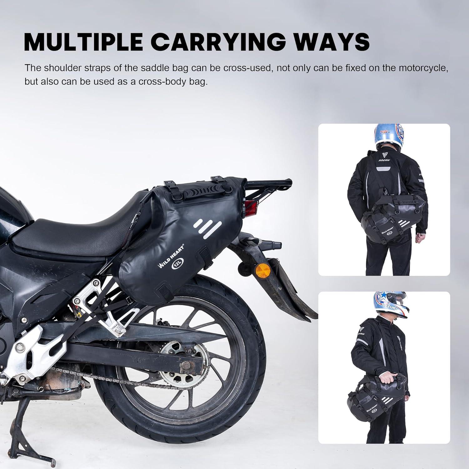 imageWILD HEART Motorcycle Side Saddlebags 36L 18L2 Waterproof Pannier Bag Trunk Motorcycle Accessory24L Black