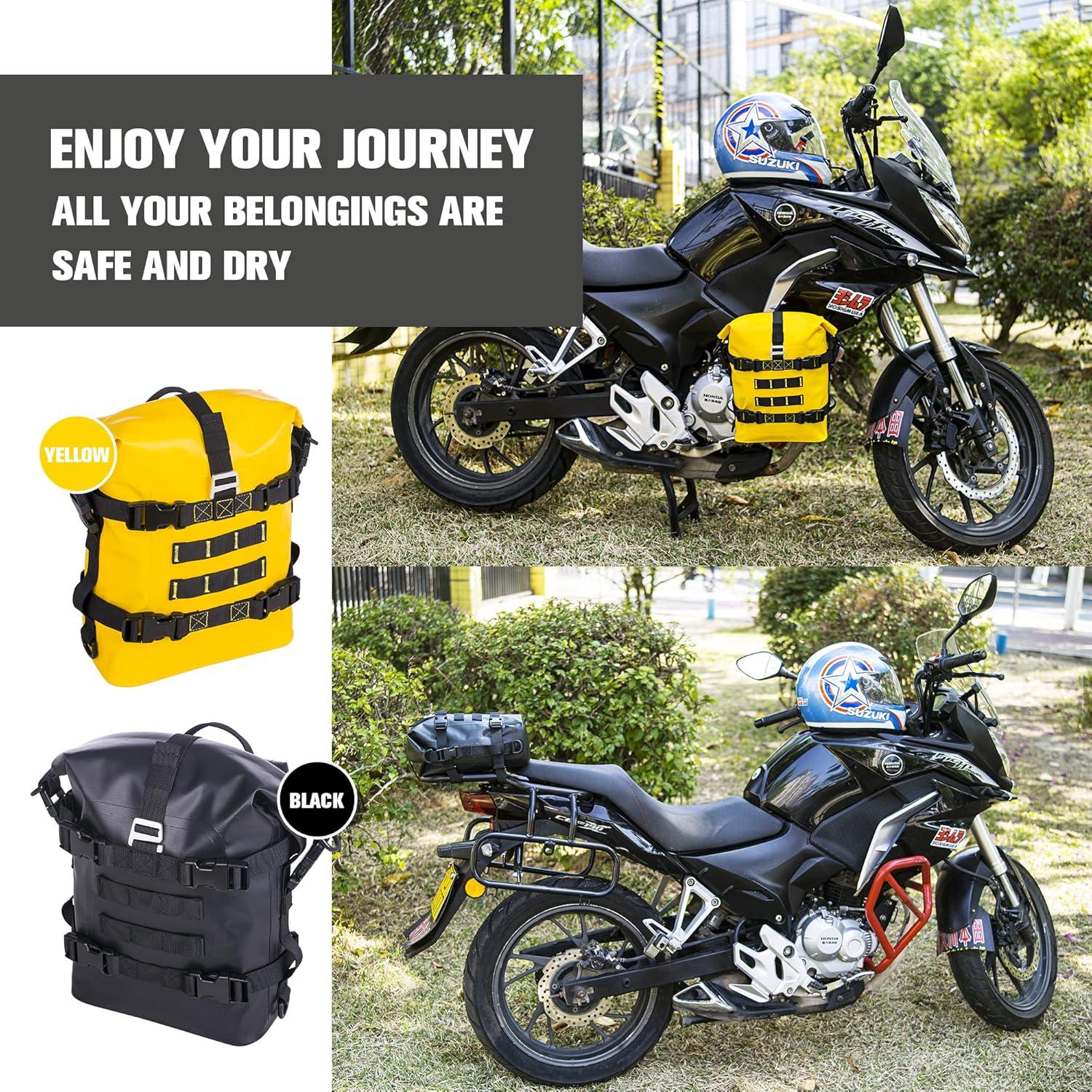imageWILD HEART Waterproof Crash Bar Bags 6L8L15L Motorcycle Bag used as Motorcycle Luggage Sissy Bar Back Seat Saddle Rack Rear Fender Pouch Dirt Bike Gear Side Tool Bag Pack for moto ATV8L yellow