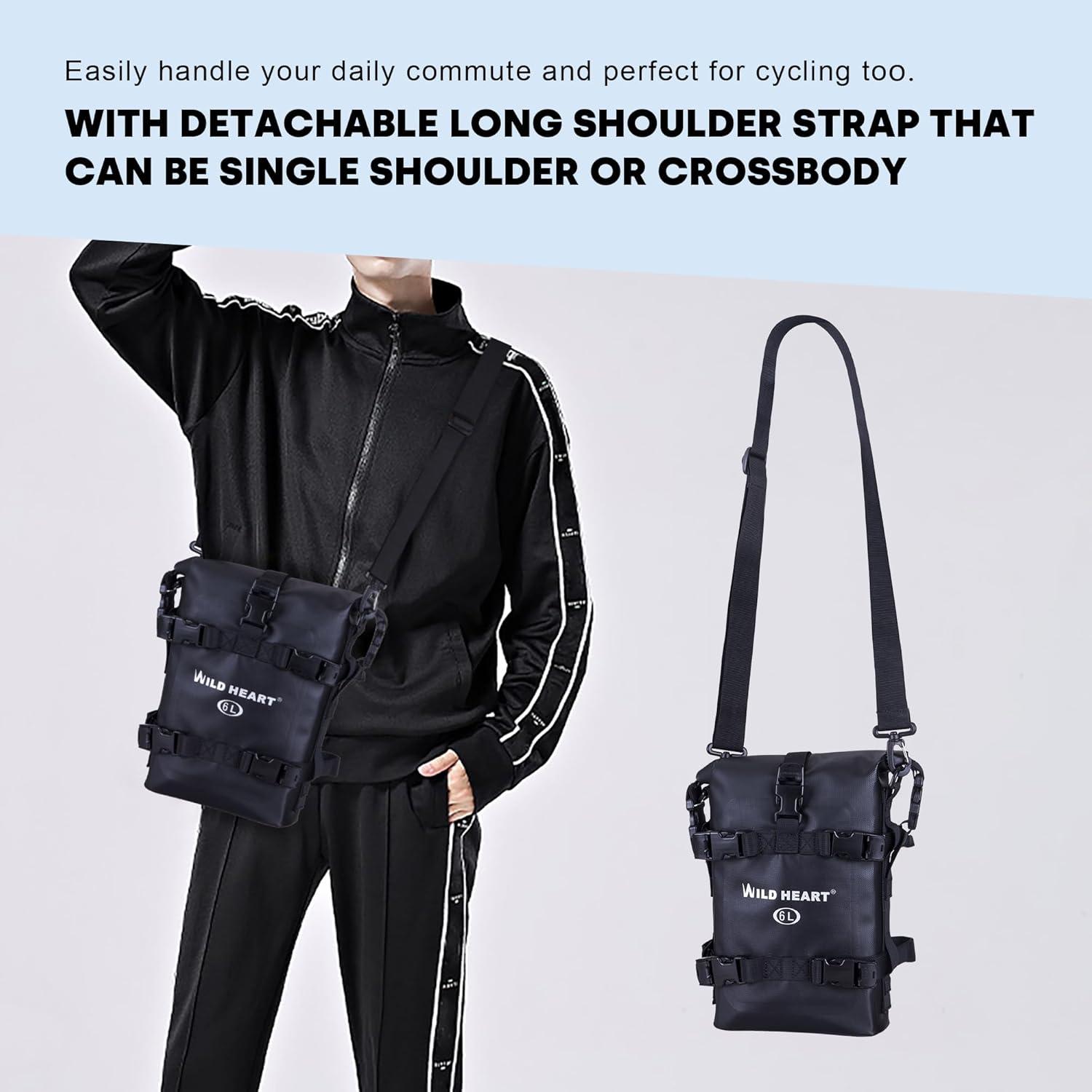 imageWILD HEART Waterproof Crash Bar Bags 6L8L15L Motorcycle Bag used as Motorcycle Luggage Sissy Bar Back Seat Saddle Rack Rear Fender Pouch Dirt Bike Gear Side Tool Bag Pack for moto ATV6L TPU black