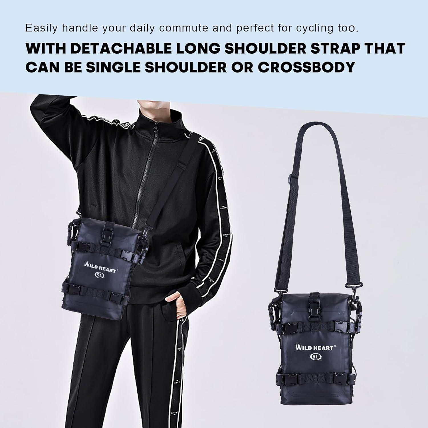 imageWILD HEART Waterproof Crash Bar Bags 6L8L15L Motorcycle Bag used as Motorcycle Luggage Sissy Bar Back Seat Saddle Rack Rear Fender Pouch Dirt Bike Gear Side Tool Bag Pack for moto ATV6L PVC black