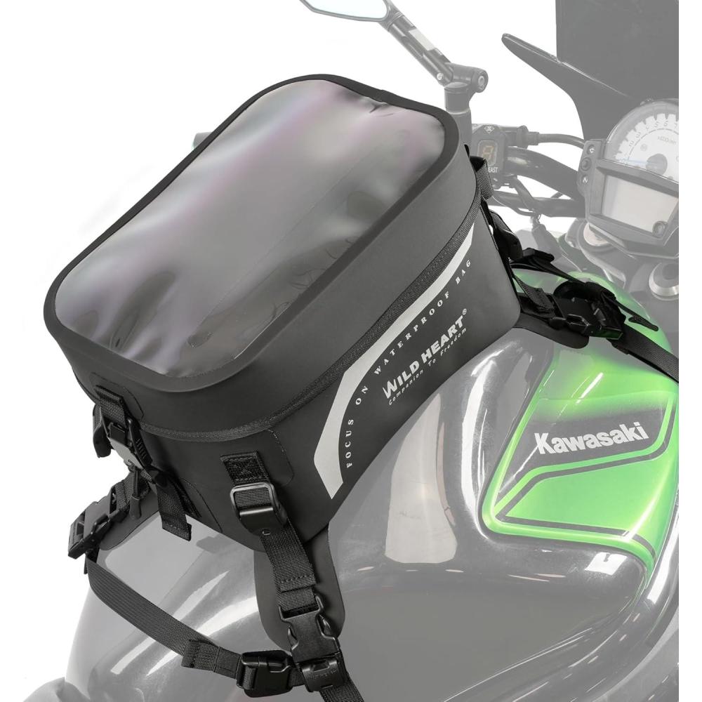 imageWILD HEART Compeletely Waterproof Motorcycle tank Bag Universal Motorcycle Bag Large Capacity 8l For Motorbike Riding BlackTransparent cover Black
