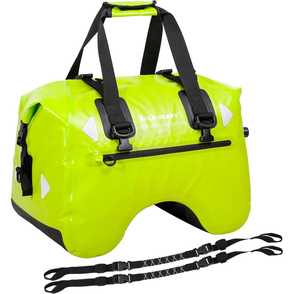 imageWILD HEART Dry Motorcycle Tail bag 70L50L With Rope Straps and Inner Pocket Waterproof PVC 500D for TravelMotorcycle and so on50L fluorescent green