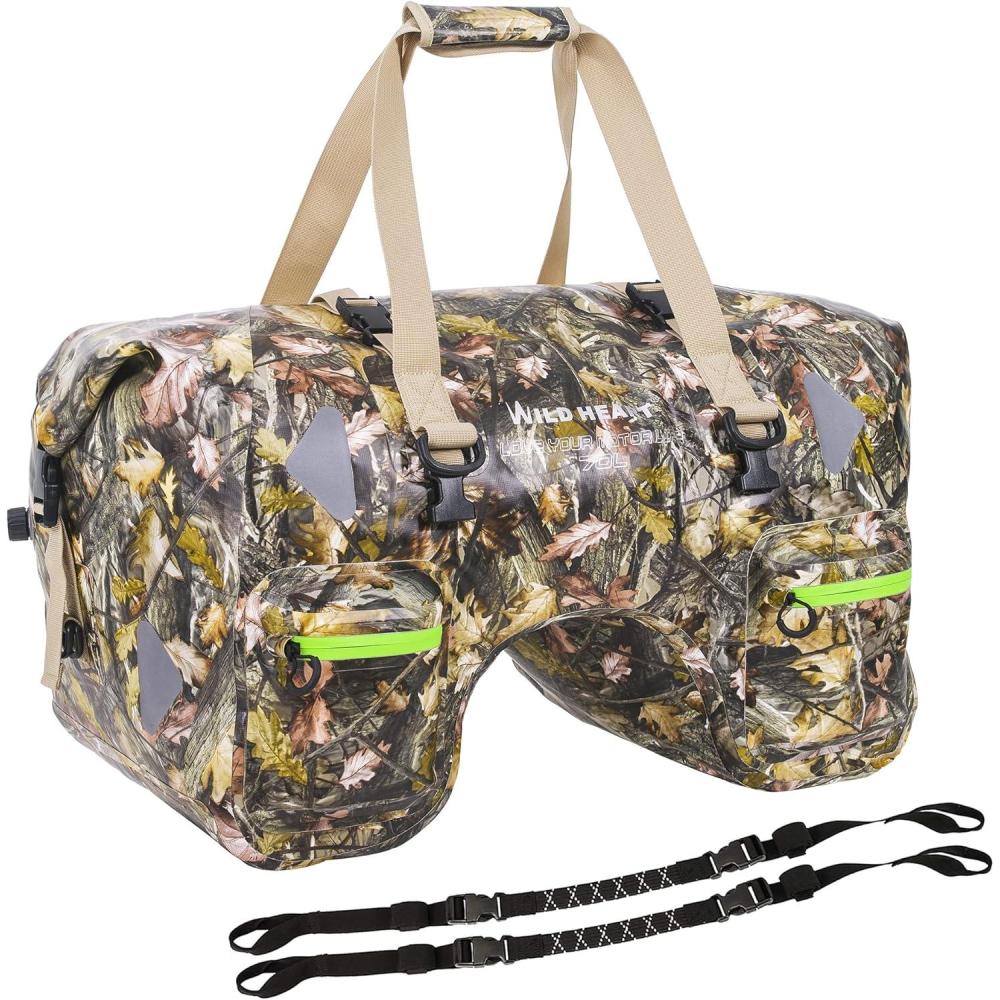 imageWILD HEART Dry Motorcycle Tail bag 70L50L With Rope Straps and Inner Pocket Waterproof PVC 500D for TravelMotorcycle and so on70L leaves