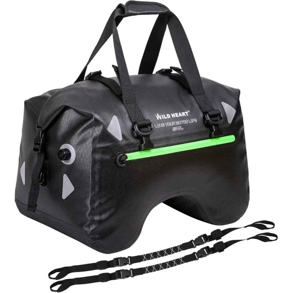 imageWILD HEART Dry Motorcycle Tail bag 70L50L With Rope Straps and Inner Pocket Waterproof PVC 500D for TravelMotorcycle and so onBlack TPU