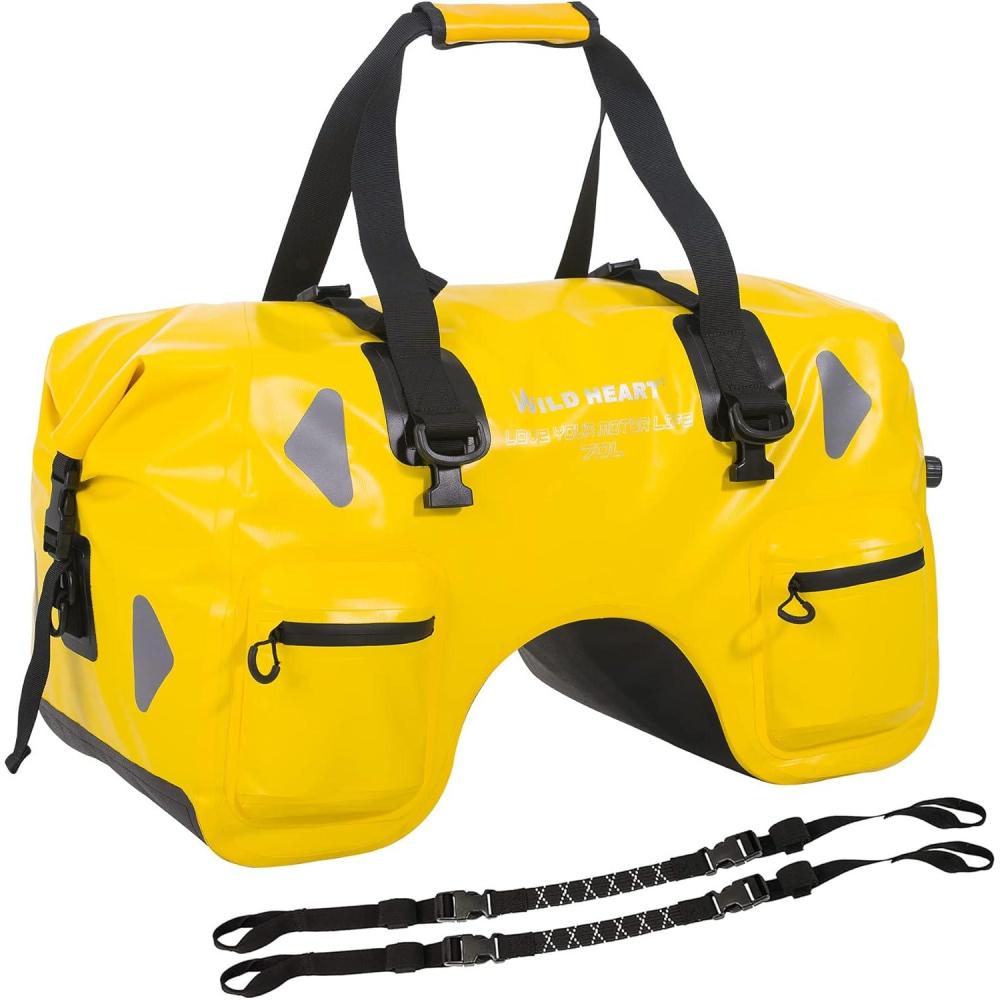 imageWILD HEART Dry Motorcycle Tail bag 70L50L With Rope Straps and Inner Pocket Waterproof PVC 500D for TravelMotorcycle and so onyellow