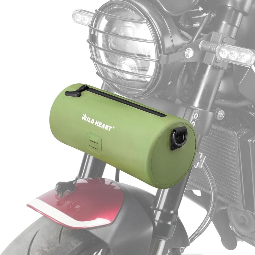 imageWILD HEART Motorcycle Handlebar Bag Motorcycle Small Bag Side Bag Waterproof with Shoulder Strap Compatible with Mini Bike Travel UTVATV Blackolive green