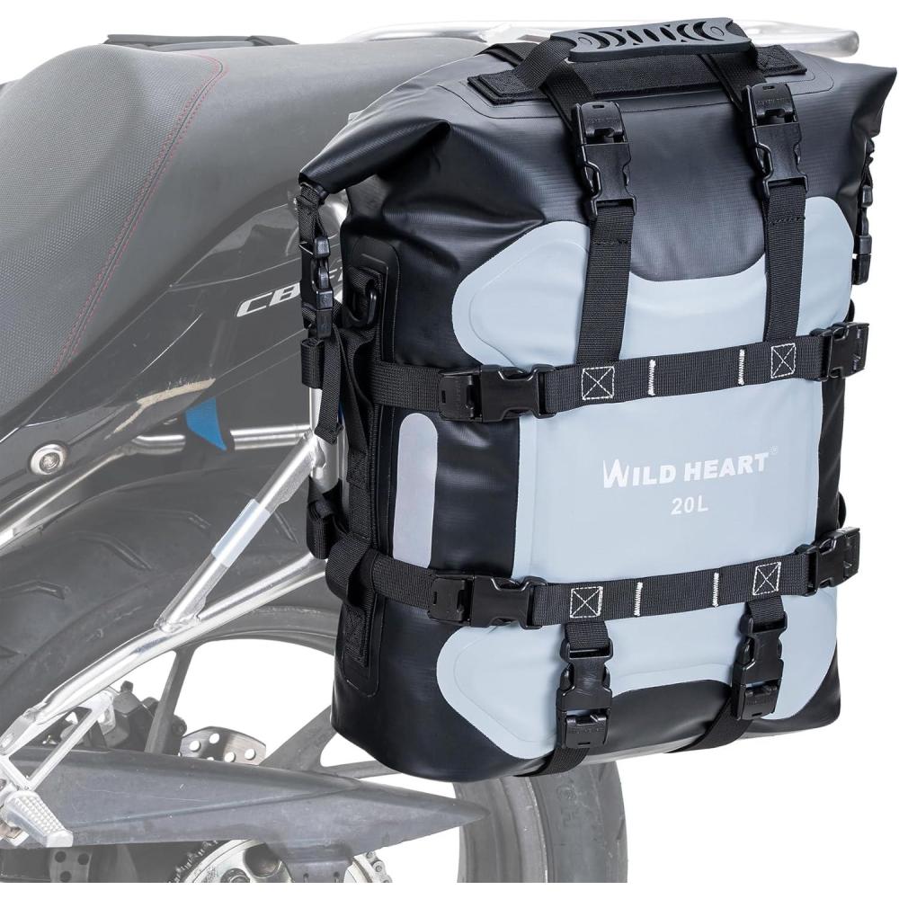 imageWILD HEART Motorcycle side bag stainless steel suspension waterproof bag Saddlebags 20L25L waterproof Pianner Bag wearresistant generalpurpose Bike accessories Black 25L One PackGrey
