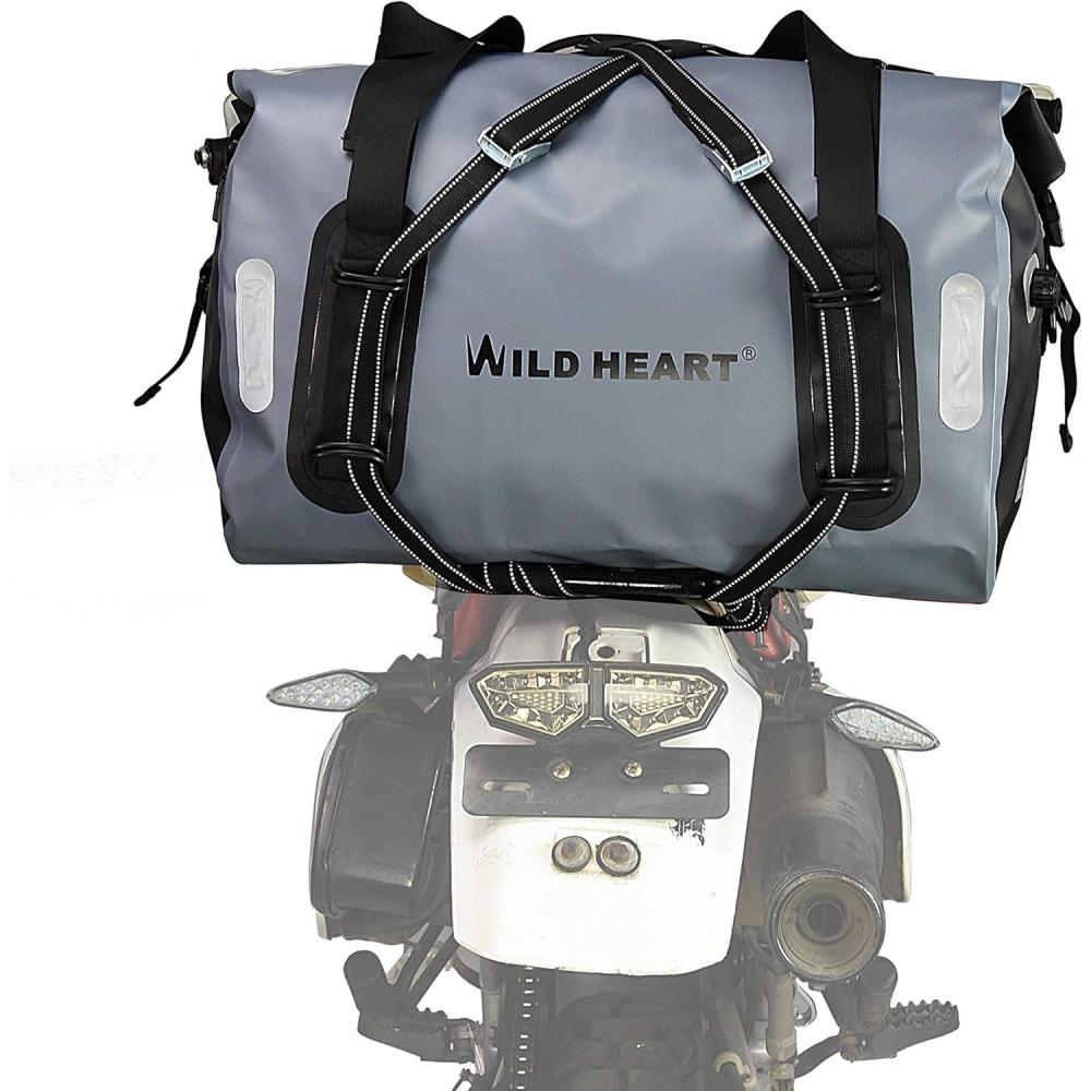imageWILD HEART Waterproof Bag 55L 66L 77L Motorcycle Dry Duffel Bag for TravelMotorcycling CyclingHikingCamping 55L GreyGrey
