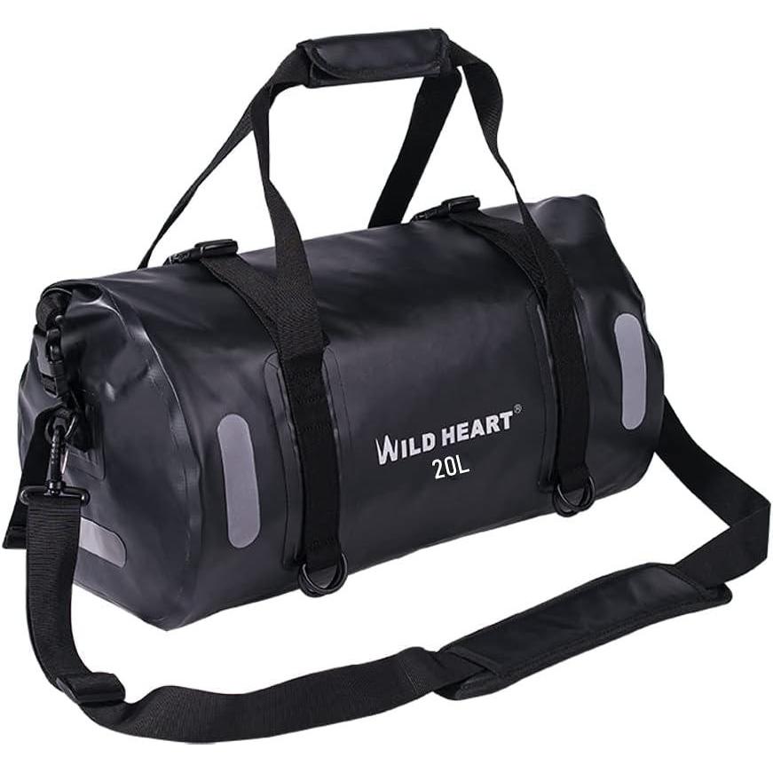 imageWILD HEART Waterproof Bag Duffel Bag 20L 30L 40L with Welded Seams Shoulder Straps Mesh Pocket for Kayaking Camping BoatingBicycleMotorcyclebalck