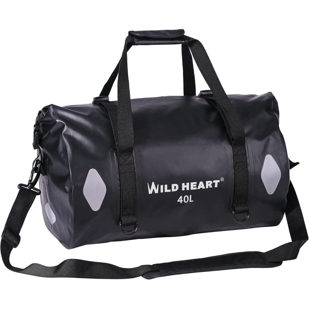 imageWILD HEART Waterproof Bag Duffel Bag 20L 30L 40L with Welded Seams Shoulder Straps Mesh Pocket for Kayaking Camping BoatingBicycleMotorcycleblack