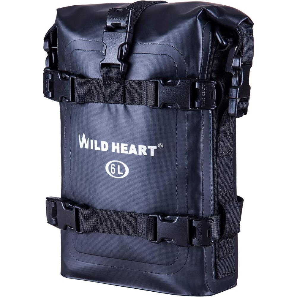 imageWILD HEART Waterproof Crash Bar Bags 6L8L15L Motorcycle Bag used as Motorcycle Luggage Sissy Bar Back Seat Saddle Rack Rear Fender Pouch Dirt Bike Gear Side Tool Bag Pack for moto ATV6L PVC black
