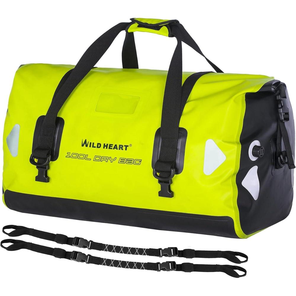 imageWILD HEART Waterproof Motorcycle Duffel Bag PVC500D Doublebottom With Rope Straps and Inner Pocket 40L 66L 100L for Kayaking Camping BoatingMotorcycle100L Fluorescent green