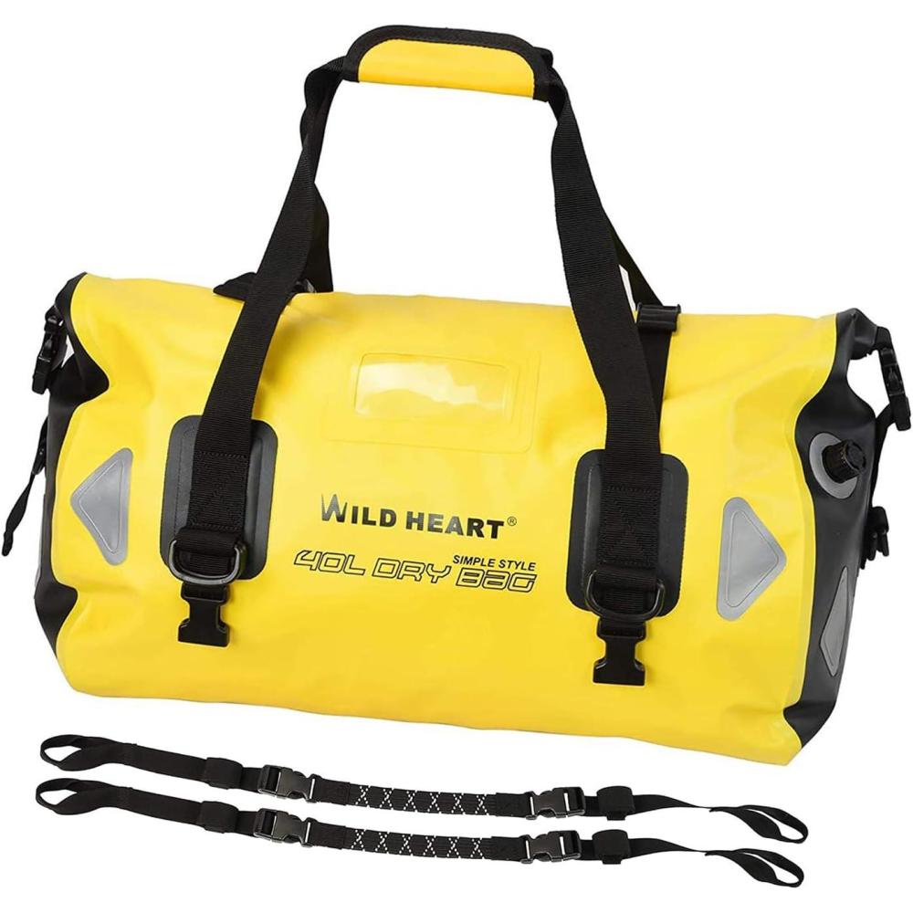 imageWILD HEART Waterproof Motorcycle Duffel Bag PVC500D Doublebottom With Rope Straps and Inner Pocket 40L 66L 100L for Kayaking Camping BoatingMotorcycle40L Yellow