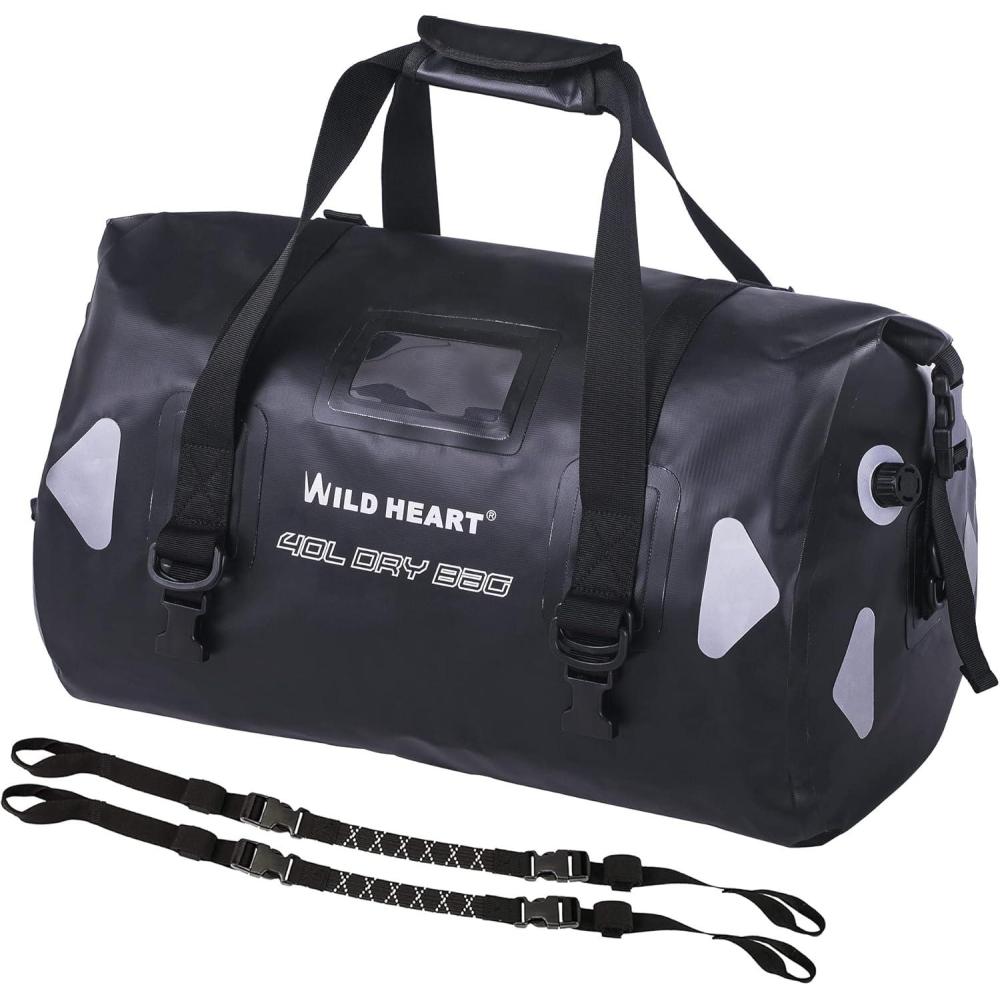 imageWILD HEART Waterproof Motorcycle Duffel Bag PVC500D Doublebottom With Rope Straps and Inner Pocket 40L 66L 100L for Kayaking Camping BoatingMotorcycle40L Black