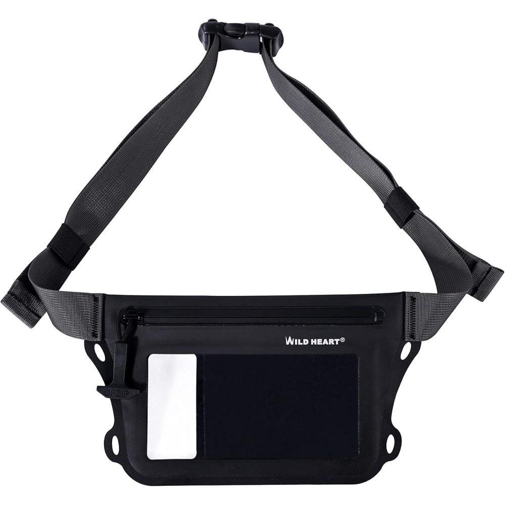imageWILD HEART Waterproof Waist Bag IPX8 with Adjustable Waist belt Screen Touchable Dry Bag Double Inner Pocket for Swimming Diving Floating Rafting Boatingblack