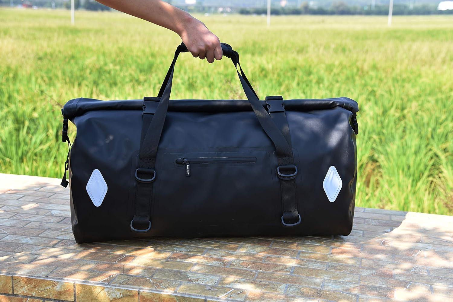 imageWaterproof Bag 55L 66L 77L Motorcycle Dry Duffel Bag for TravelMotorcycling CyclingHikingCamping 77L BlackBlack