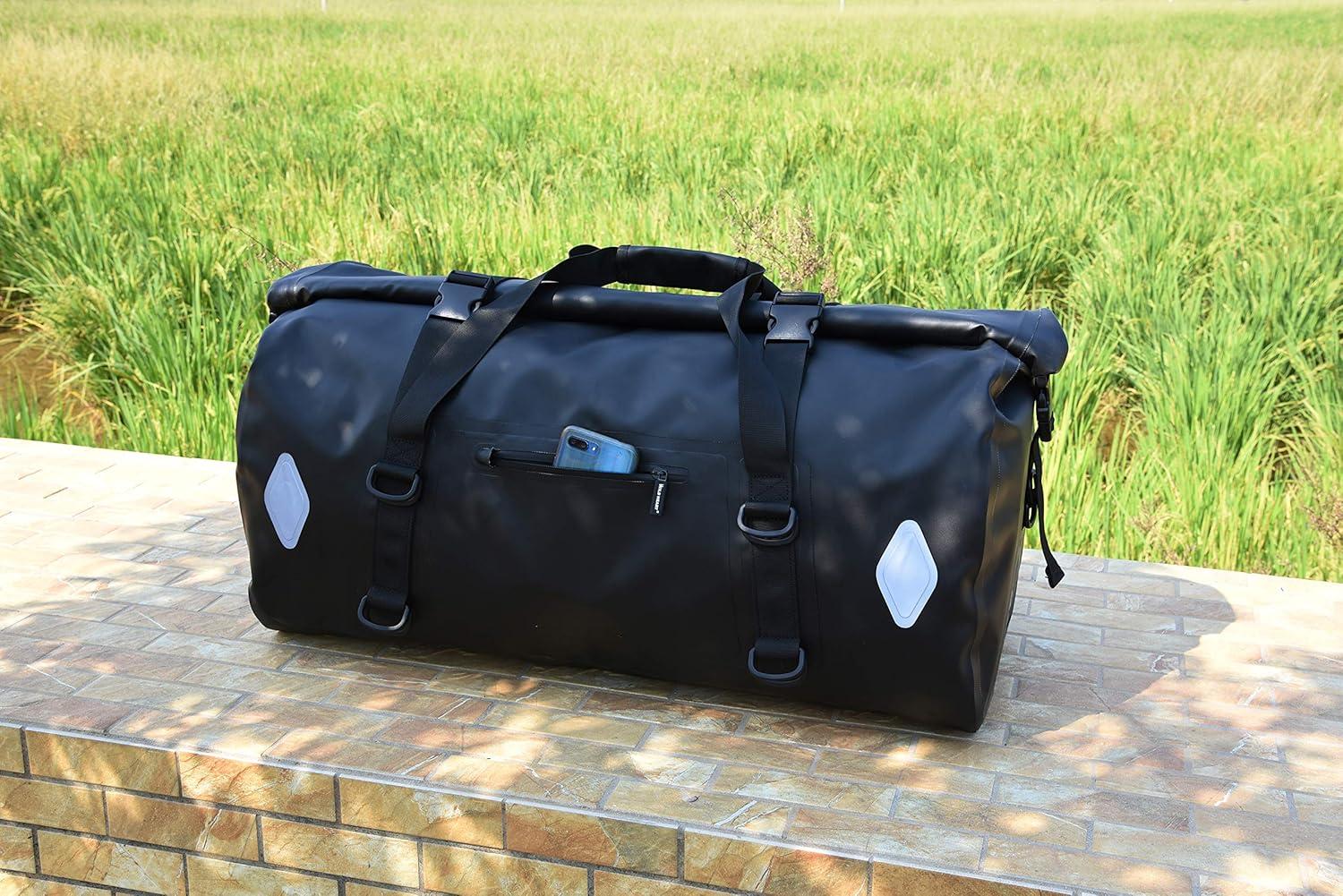 imageWaterproof Bag 55L 66L 77L Motorcycle Dry Duffel Bag for TravelMotorcycling CyclingHikingCamping 77L BlackBlack
